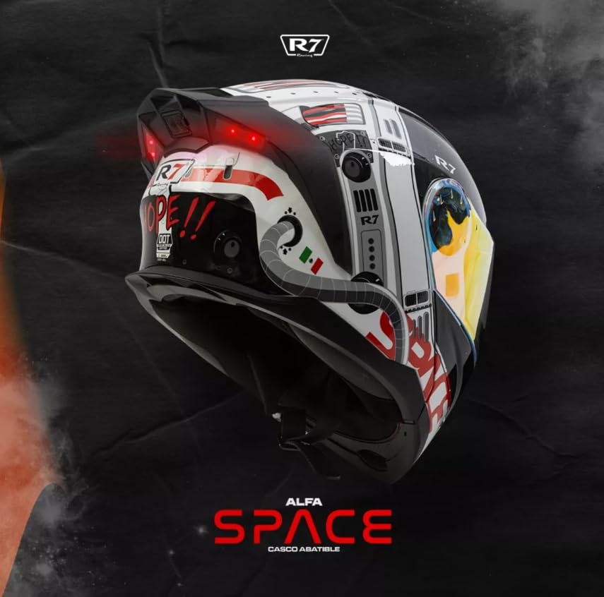Casco Moto Abatible R7 Space Luz Led Certificado Dot (XX-Large)