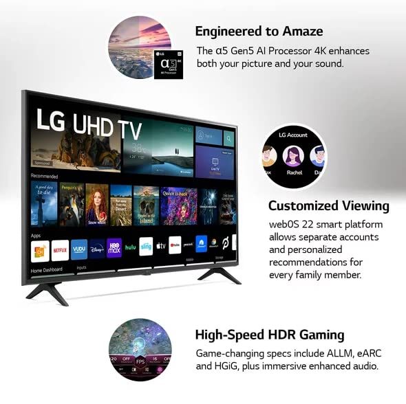 LG 50" Class 4K 2160p Smart LED TV webOS HDR10 Procesador α5 Gen5 Optimizador de Juegos + Soporte de Pared 50UQ7070ZUE (Reacondicionado)
