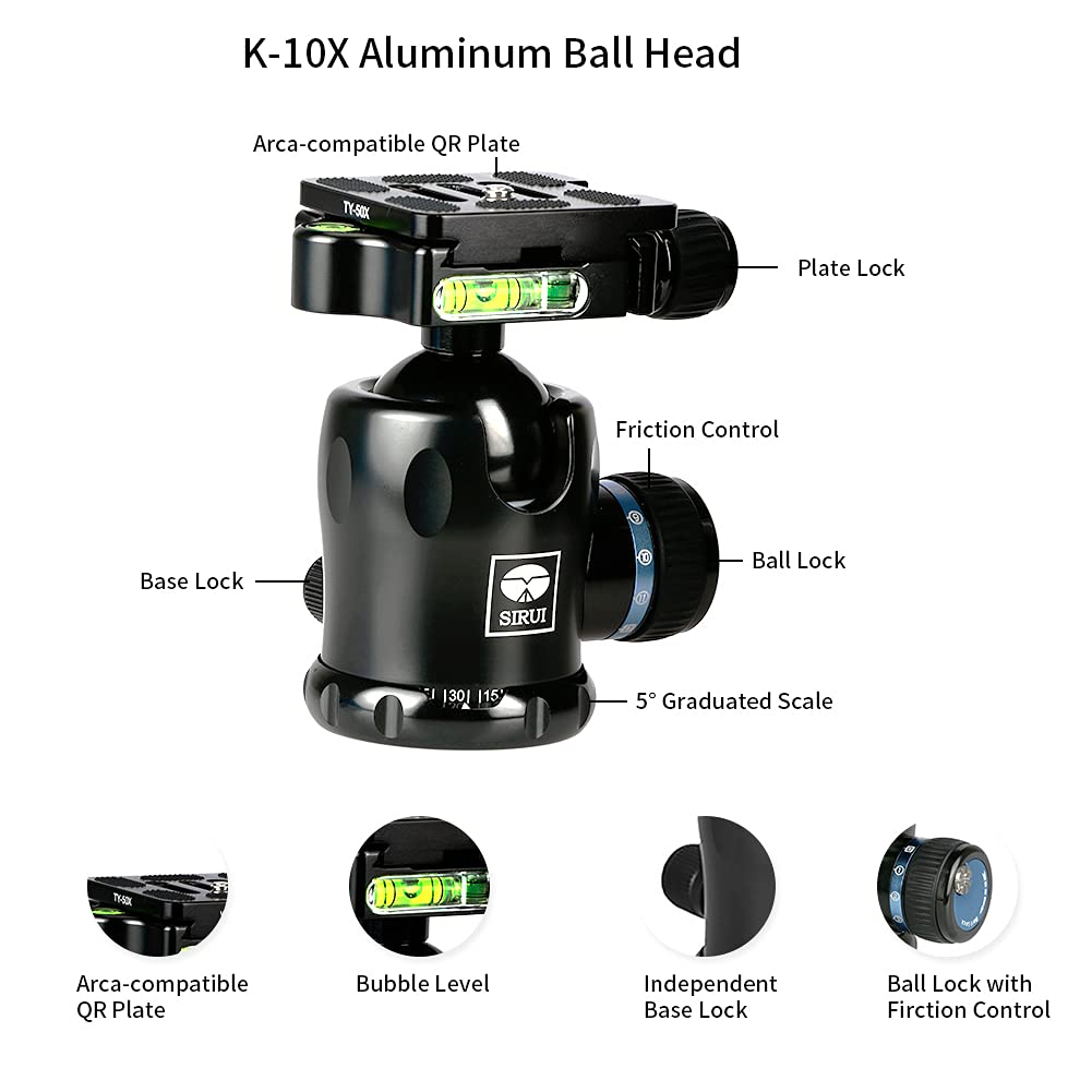 Kit de Trípode Sirui Fibra de Carbono con Columna Central Triangular ST124+K10X