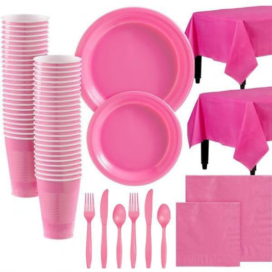 Juego de vajilla de fiesta, platos x 40, tazas x 20, servilletas x 20, cuchillos, tenedores y cucharas x 20, manteles 2 uds, Adecuado para bodas y fiestas de cumpleaños otras celebraciones (Rosa)