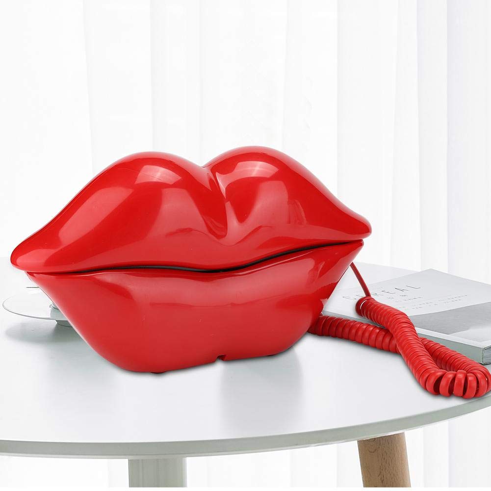 070 Teléfono con Cable, Multifuncional, Bonito teléfono con Forma de Labios, teléfono de Escritorio, decoración del hogar, teléfono Fijo de Escritorio, teléfono Fijo para Hotel en casa(Rojo)