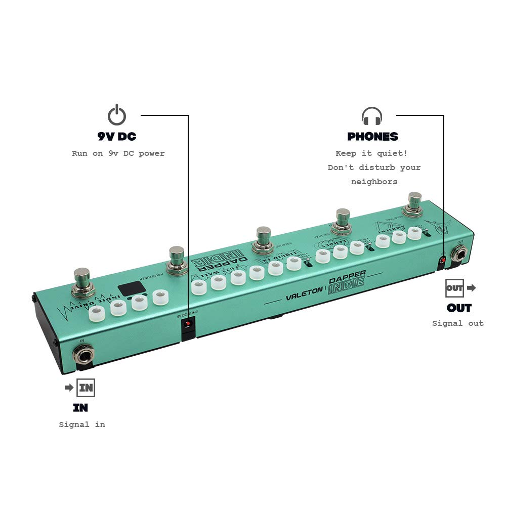 Valeton - Pedal de guitarra multiefectos Dapper Indie of Distortion Reverb Delay Chorus Fuzz and Phaser Tremolo para indie Ambient Psicodélico Grunge Post Rock Stoner Metal Retro tono alternativo