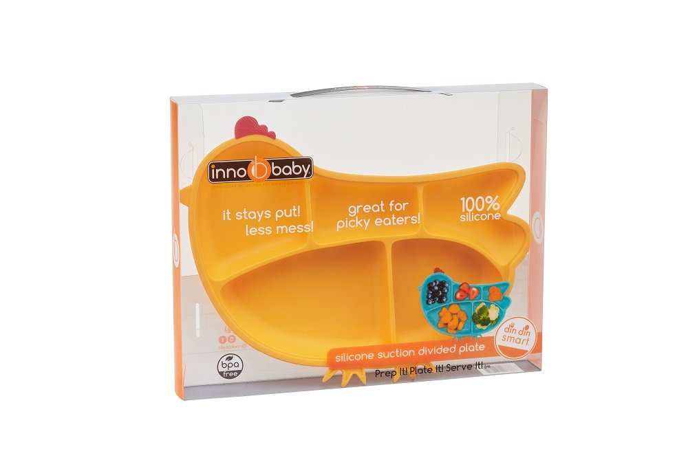 Innobaby Din Din Smart - Plato de silicona para pollo, diseño de niños, Amarillo
