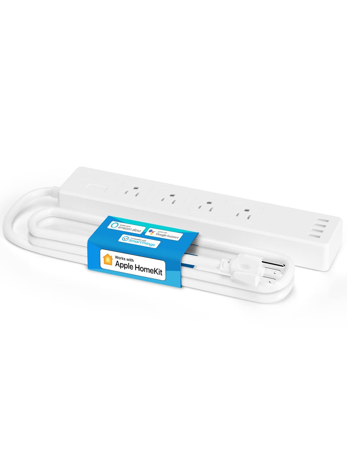meross Tira de alimentación inteligente compatible con Apple HomeKit, Siri, Alexa, Google Home y SmartThings, protector de sobretensión WiFi con 4 salidas de CA, 4 puertos USB y cable de extensión de 6 pies, control de voz y control remoto