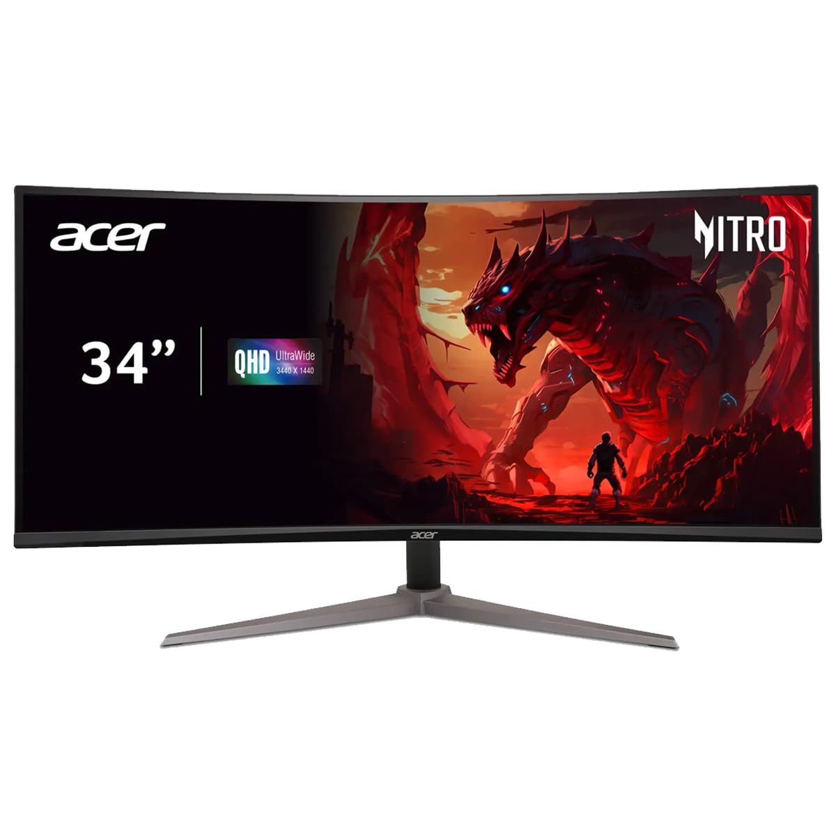 acer Monitor Nitro Gaming 34” Curved QHD 180HZ 1MS 21:9 HDR10 FREESYNC Premium ED340CU SBMIIPX