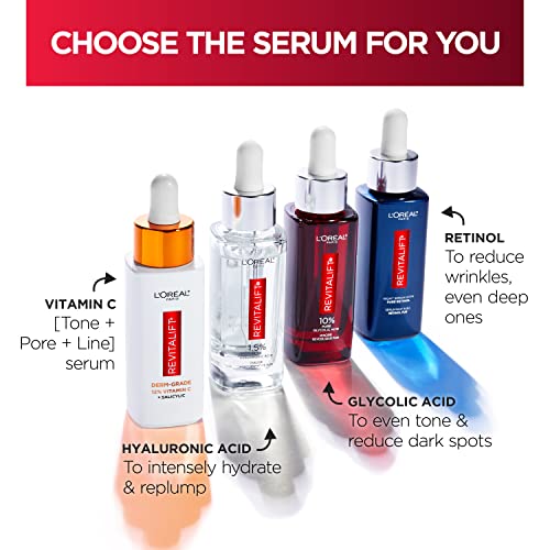 L'Oreal Paris Revitalift Vitamin C Serum with Vitamin E & Salicylic Acid, Moisturizing, Smoothing & Brightening, Non Greasy, Combats Early Signs of Aging + Sample