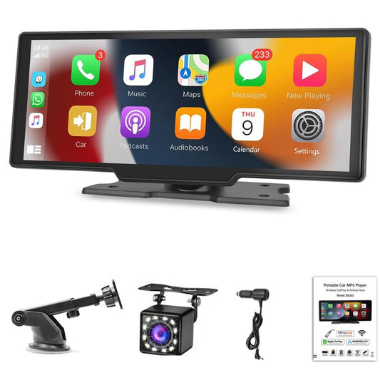 FINYQBET Autoestereos para Carro de 10.3 Pulgadas,Estéreo para Pantalla Carplay para Auto con Android Auto, para vehículos de 7V - 32V, Pantalla HD 1024 * 600,FM Bluetooth y más，Desmontable
