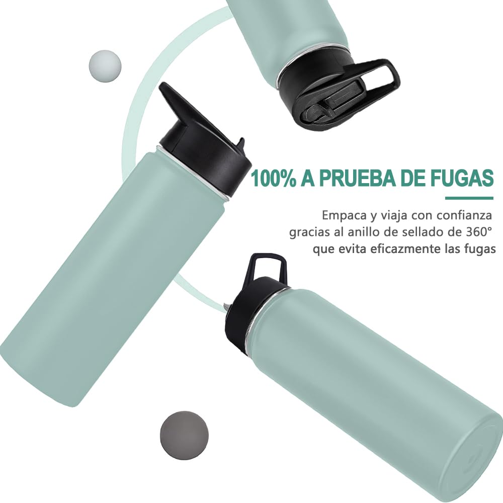 Free Wolf Termo de Acero Inoxidable 26OZ, A Prueba de Fugas Con 3 Tapas y Asa, Doble Aislamiento Térmico para 24 Horas de Frío y 12 Horas de Calor