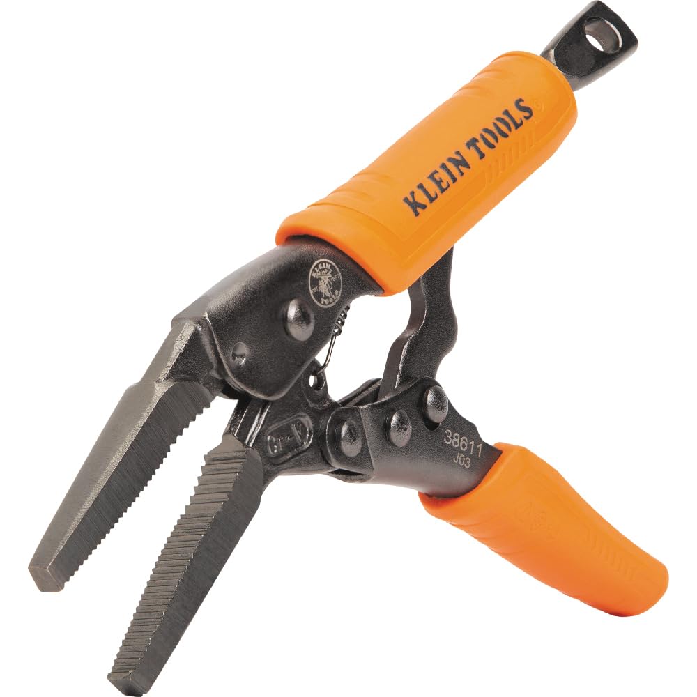 Klein Tools 38665 - Juego de alicates de bloqueo, punta larga de 6 pulgadas, mandíbula curvada de 7 y 10 pulgadas, par alto, puños de topo para sujetar y agarrar 3 piezas