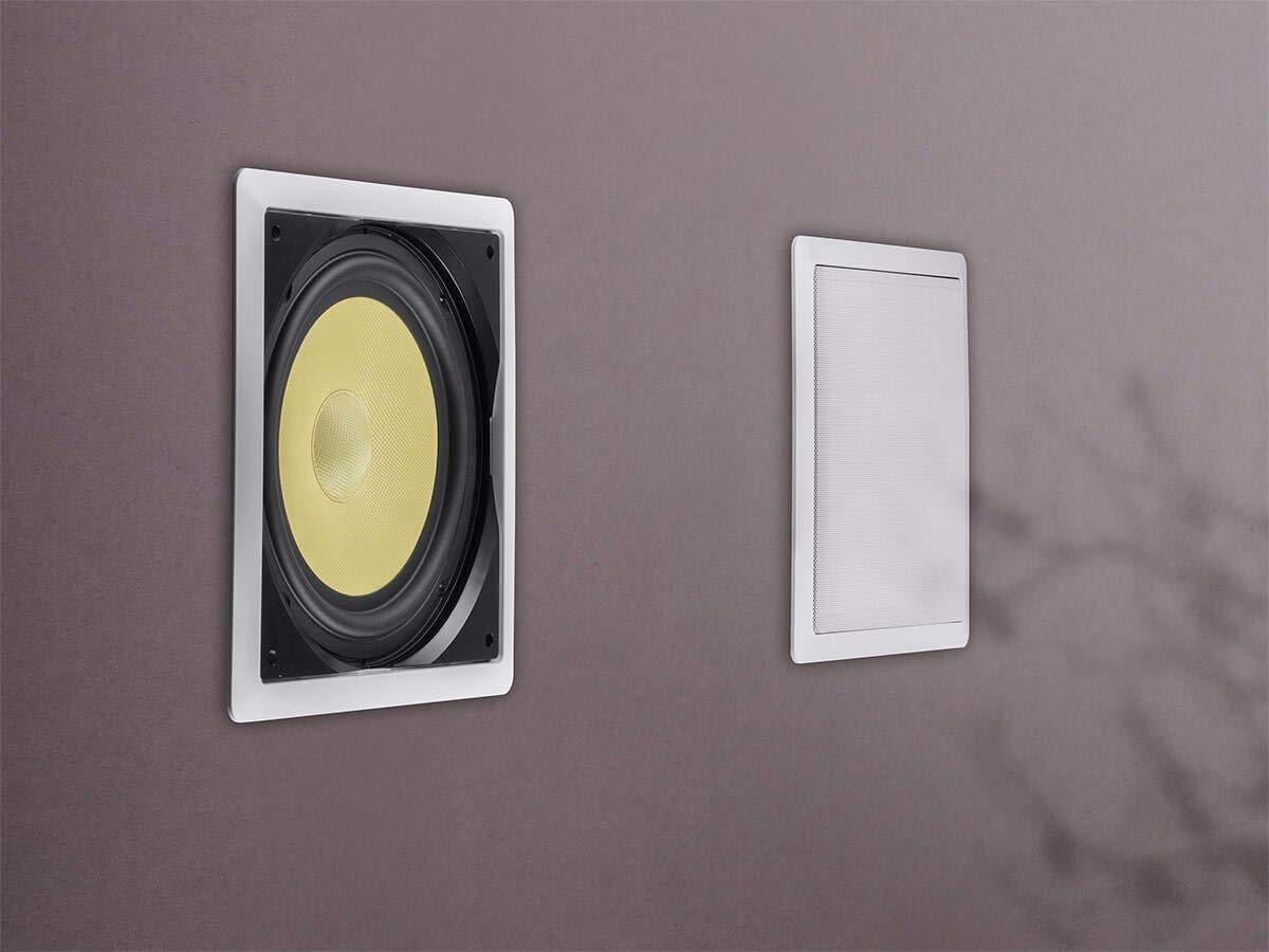Mono Fiber In-Wall Speaker - 10 Inch (Each) 300W Subwoofer, Easy Installation and Paintable Grill - Caliber Series