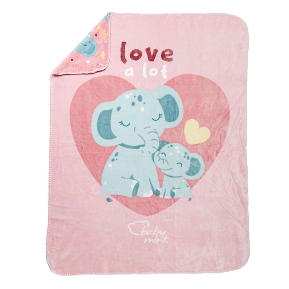 Baby Mink Cobertor Estampado Doble Vista para Bebé, Diseño Reversible con Personaje (Rosa)