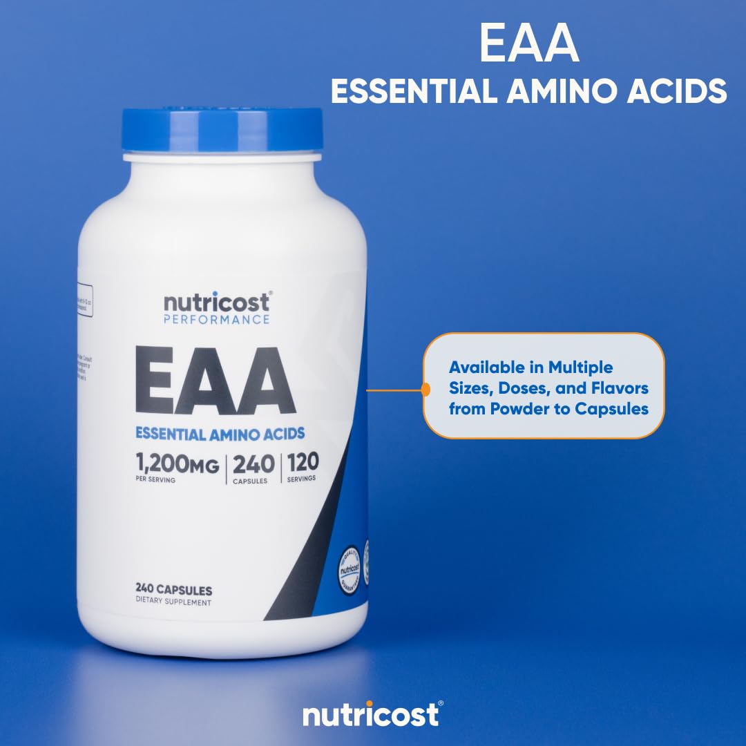 Cápsulas Nutricost EAA 1200 mg Aminoácidos Esenciales Veganas Sin Gluten