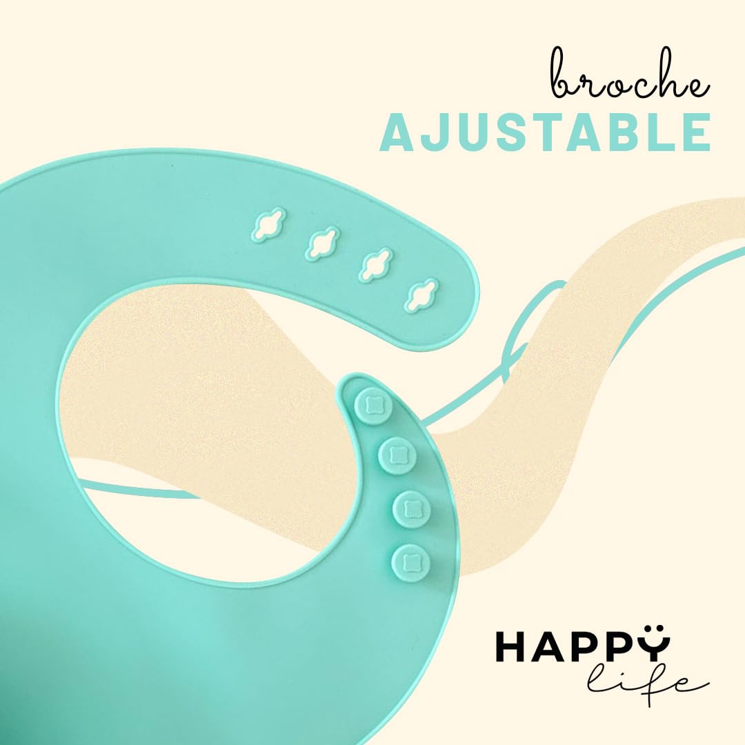 HAPPY LIFE baberos para bebe de silicona suave grado alimenticio, set 3 baberos impermeables, BPA FREE, para alimentacion complementaria de bebé (niña I niño)
