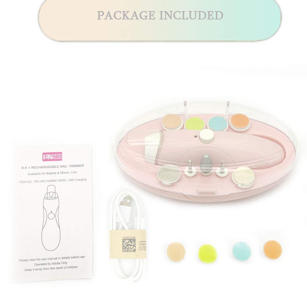 Fansidi - Lima de unas de bebe recargable para recien nacido o bebe recien nacido unas y unas de los pies - Accesorio para ninas y ninos - almohadillas para orejas de repuesto adicionales incluidas (rosa)