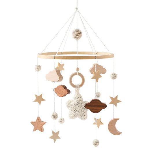 Lindo móvil para cuna – Decoración neutra de género con hojas de tela de fieltro, moisés bohemio para niñas y niños