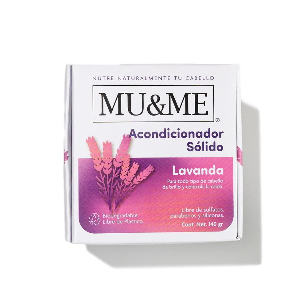 MU&ME Acondicionador Solido para el Crecimiento y Contol Caída - Acondicionador Sin Sulfatos y Parabenos con Lavanda para el Cabello - Hecho en Mexico (Lavanda) (140gr)