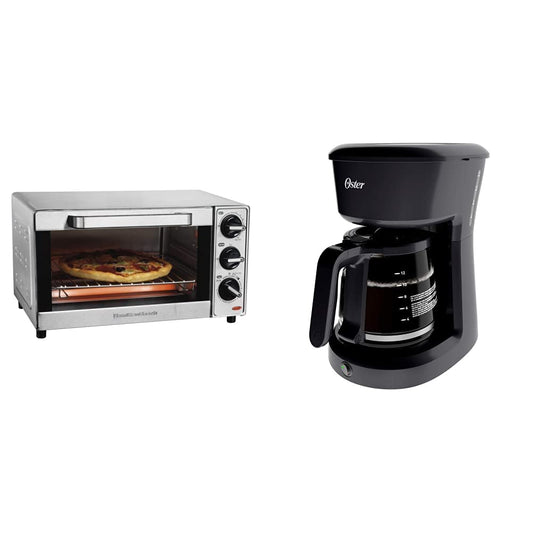Hamilton Beach 31401 Horno Tostador Eléctrico de 4 Rebanadas (12 Litros), Acero Inoxidable + Cafetera de 12 tazas Oster® negra sistema de switch BVSTDCS12B013