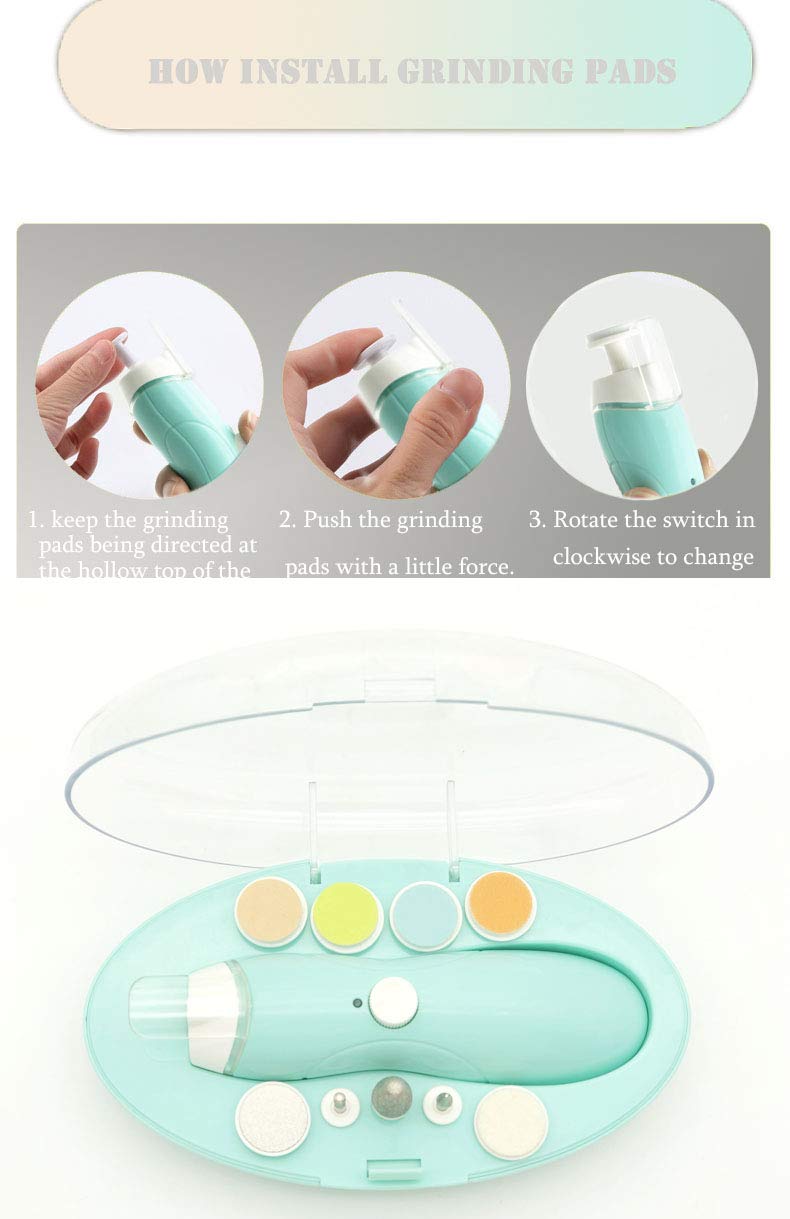 Fansidi - Lima de uñas de bebé recargable para recién nacido o bebé recién nacido uñas y uñas de los pies - Accesorio para niñas y niños - almohadillas para orejas de repuesto adicionales incluidas (azul)