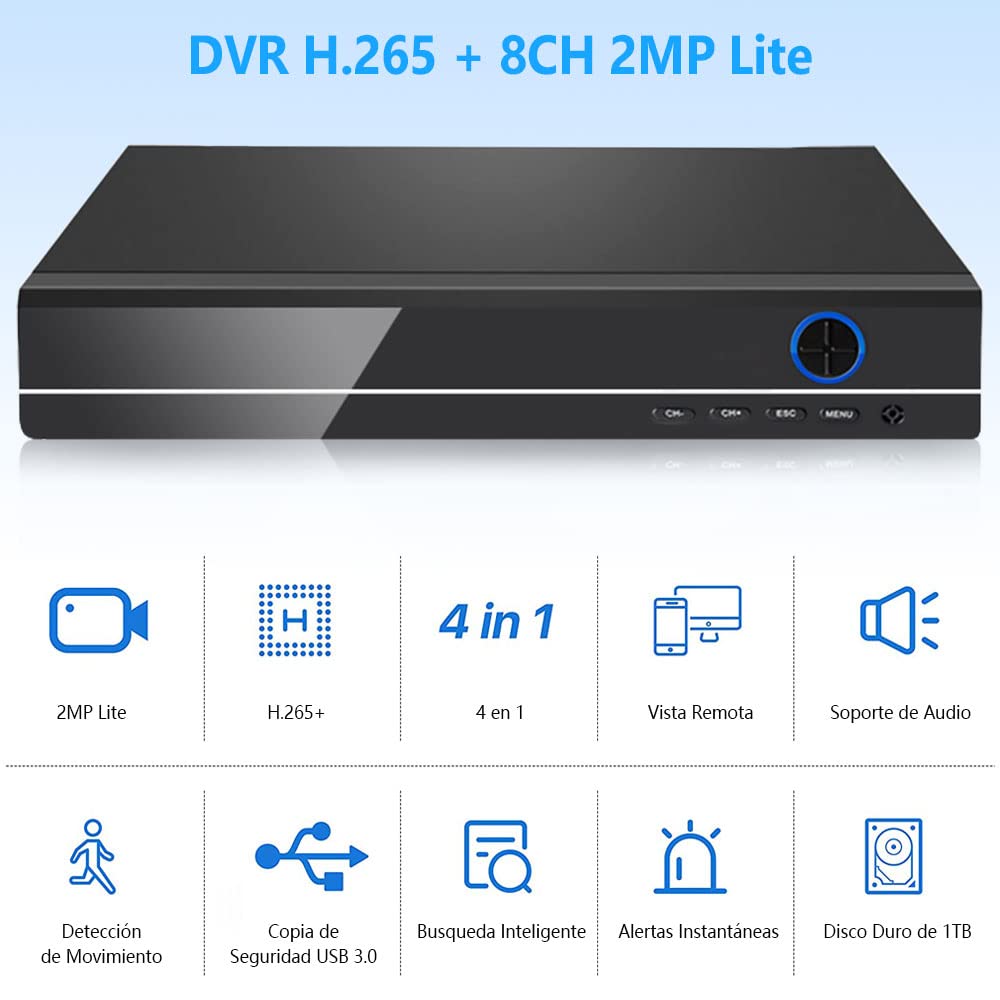 Kit de Cámara de Seguridad EASYTAO Blanco 8CH 2MP WiFi NVR con 4 Cámaras Visión Nocturna Impermeable