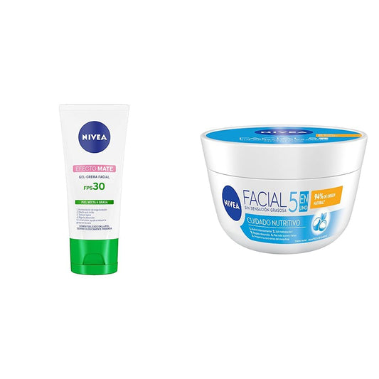 Nivea Crema Hidratante Facial Fps 30 Efecto Mate, 50ml + Crema Facial Hidratante 5 En 1 Cuidado Nutritivo (200 ml)
