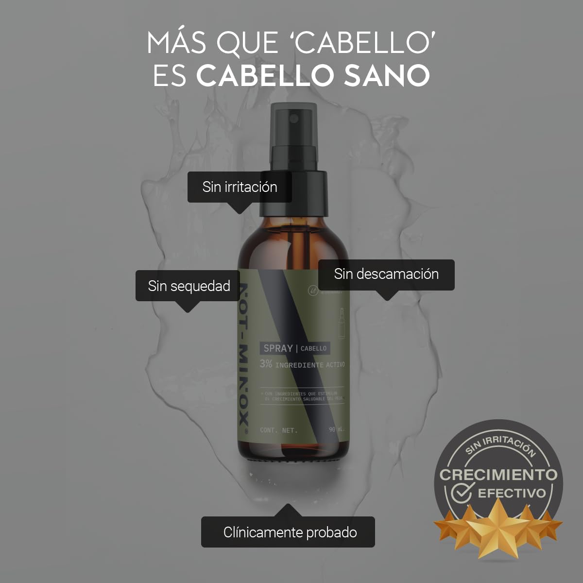 Spray para Crecimiento de Cabello NOT-MINOX 3% Ingrediente Activo con Biotina y Vitamina E