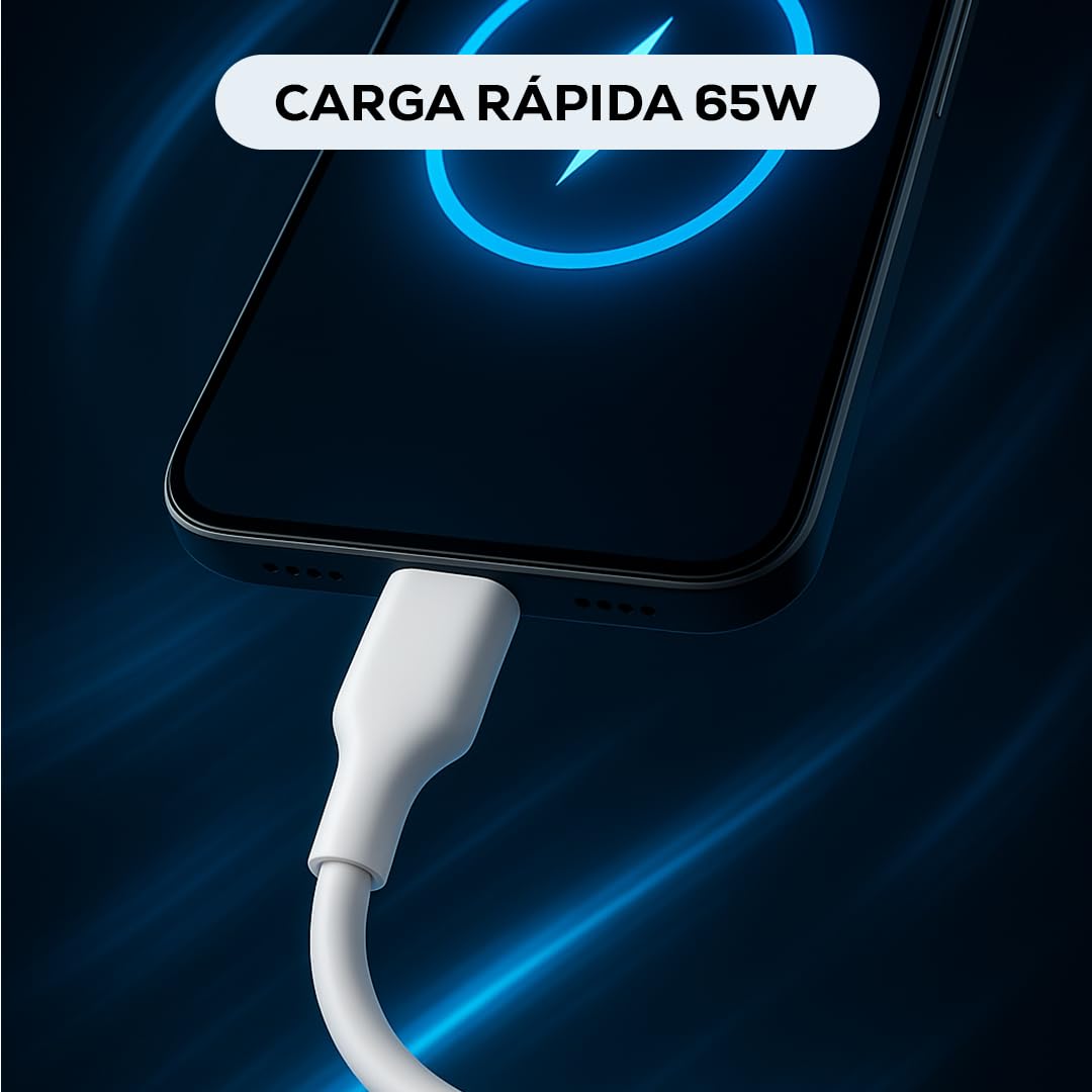 Cable Tipo C MUBITECH Blanco Negro Carga Rápida 65W PD 1 Metro para Dispositivos Tipo C