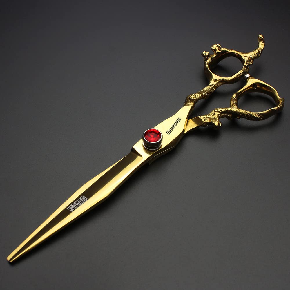 Tijeras profesionales de salón de 15,24 cm / 7 pulgadas, peluquería para corte de pelo, herramientas de poda, Japón 440c, acero inoxidable de alta dureza, dorado (dorado)