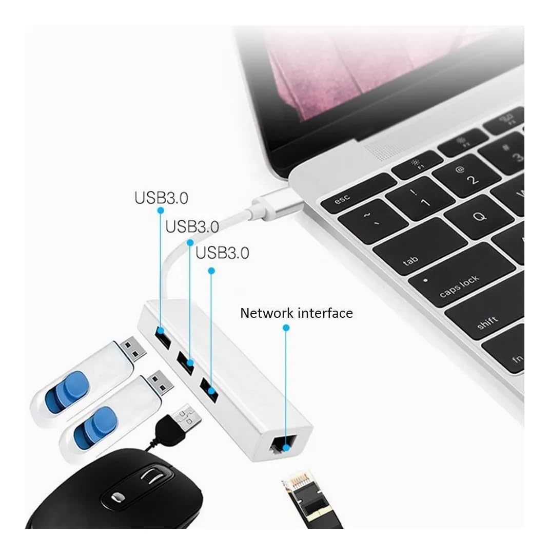 Genérico Adaptador USB C a Ethernet, Adaptador Ethernet USB C a RJ45 Thunderbolt 3, LAN de Red 10/100Mbps para MacBook Pro, MacBook Air, iPad Pro, Surface, DELL XPS y más