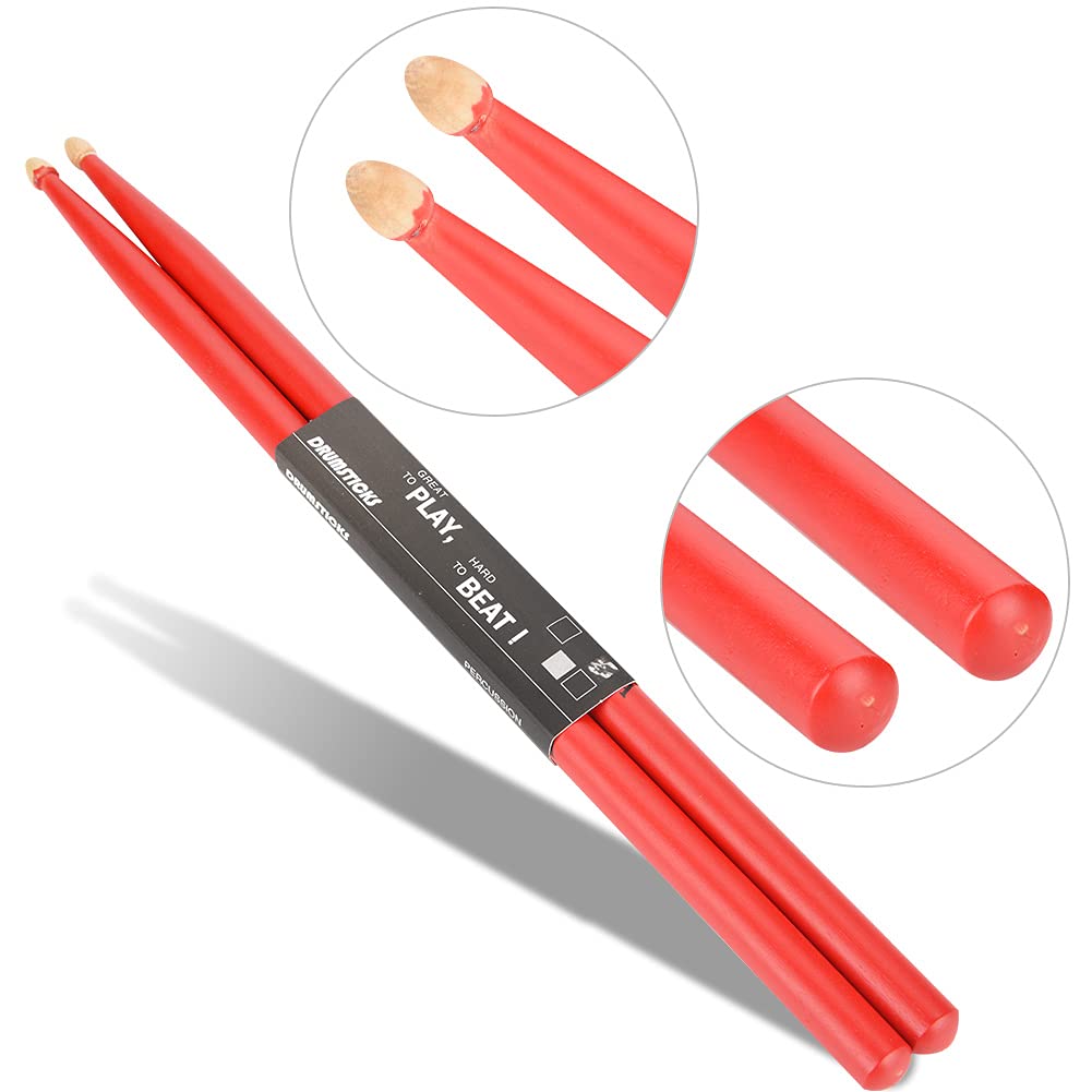 Alomejor Baquetas 5A Baquetas Ligeras Durables Baquetas de Arce Baquetas Accesorios para Instrumentos Musicales para ni?os J¨®Venes(41 * 4 * 2cm-Rojo)