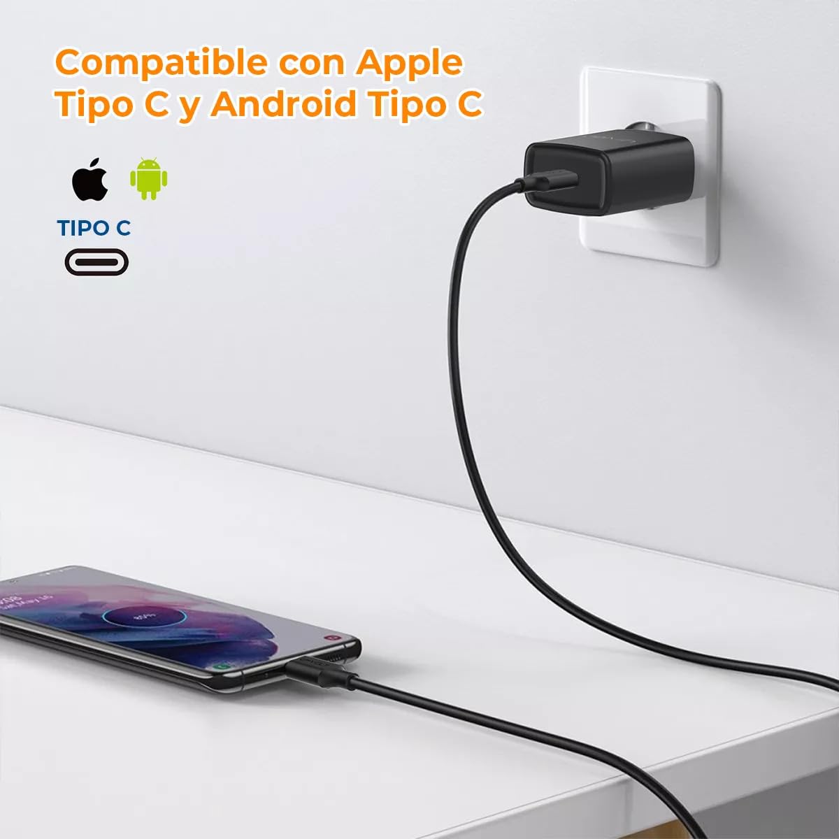 Genérico Cargador para iPhone 15 y 16, U-Volt. Carga Ultra rapida de 35w USB-C con Cable de 1m. Compatible con iPhone iPad Pro y 10, Samsung, xiaomi, Huawei Mod 2025.