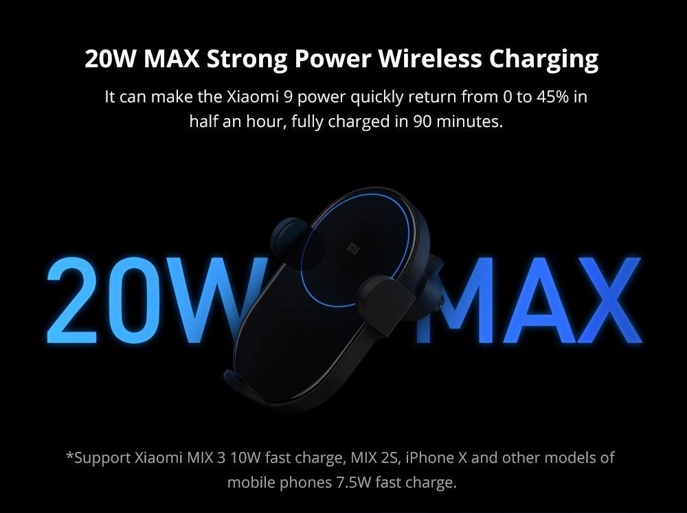 Xiaomi Cargador de Coche inalámbrico 20W MAX Power Inductive Abrazadera eléctrica Brazo Doble disipación de Calor Carga rápida, Negro