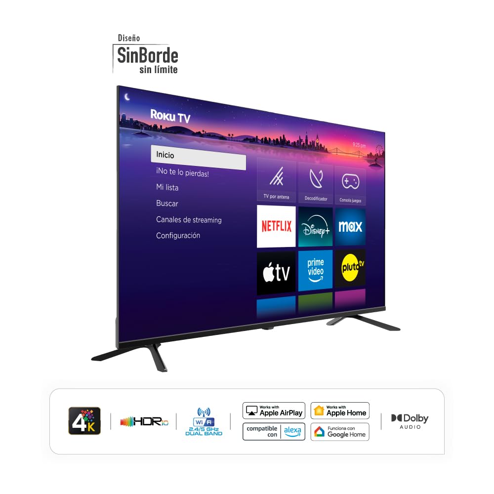 Hyundai HYLED5023R4KM TV 50” Pulgadas LED Ultra HD 4K Smart TV, Dolby Audio, HDR10, WiFi Dual Band, Sistema Operativo Roku. Compatible con Alexa, Apple Air Play y Google Home, Diseño Border Less
