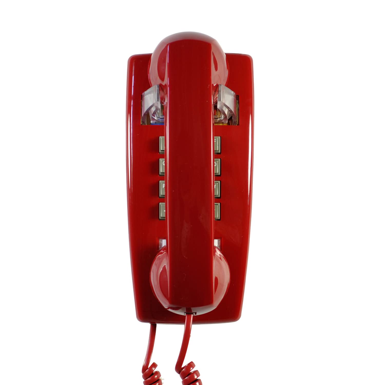 Teléfono de pared rojo, teléfono fijo montado en la pared, teléfono de pared clásico chapado en pared de plástico para hogar, oficina, hotel, cabina de teléfono, teléfono analógico antiguo ajustable