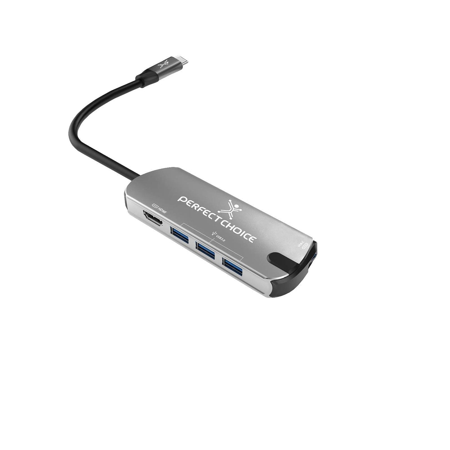 Perfect Choice Hub USB Tipo C con Salidas de 1 Puerto de vídeo HDMI, 3 Puertos USB-A 3.0 y 1 Puerto de Carga PD USB-C, Velocidad de Transferencia hasta 5Gbps,