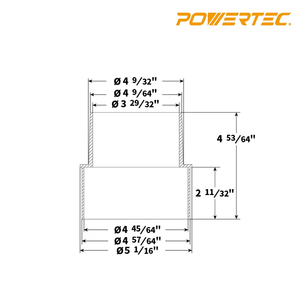 Reductor de Polvo POWERTEC Negro Plástico ABS 5 a 4 Pulgadas