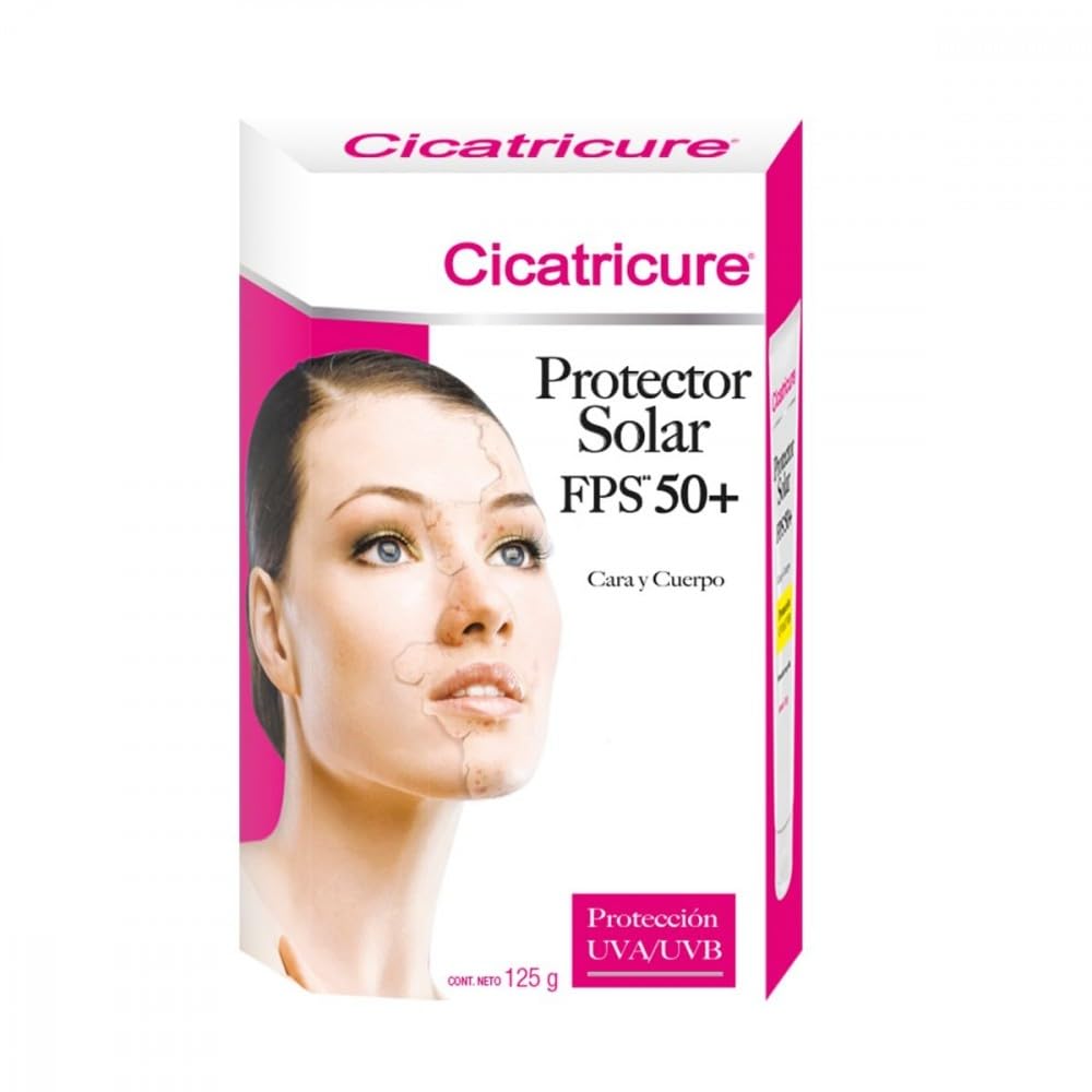 CICATRICURE - Protector Solar FPS 50 y Pantalla Solar. Crema con acción humectante e hidratante con protección UVA/UVB, para uso en cara y cuerpo, presentación con 125g