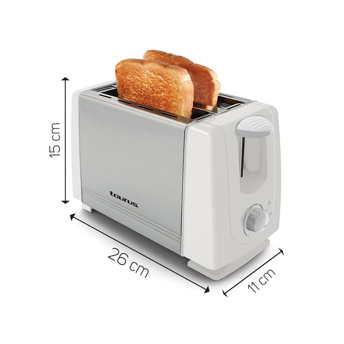 TAURUS-ESPAÑA LEONIS WHITE | Tostador para Pan | 2 Rebanadas | 7 Niveles de Tostado | Botón de Paro | Laterales de Tacto Frío | tostador de pan compacto