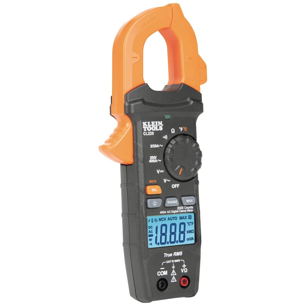 Klein Tools CL220 Digital Clamp Meter, AC Auto-Ranging 400 Amp with Temp