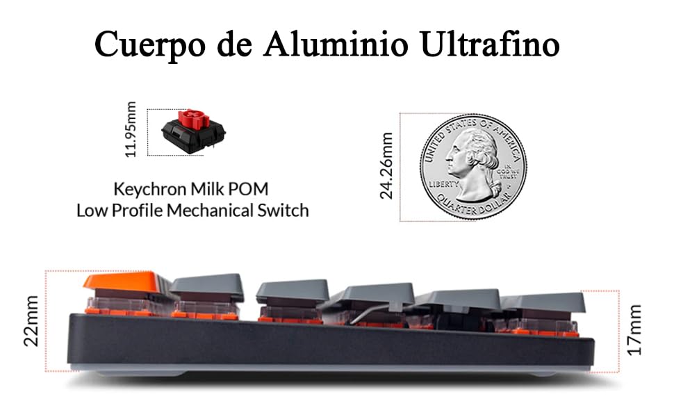 Teclado Mecánico Keychron K5 QMK Ultradelgado LED Blanca Bluetooth Interruptores Rojos 104 Teclas para Mac/Windows/Linux ES Layout Versión 2