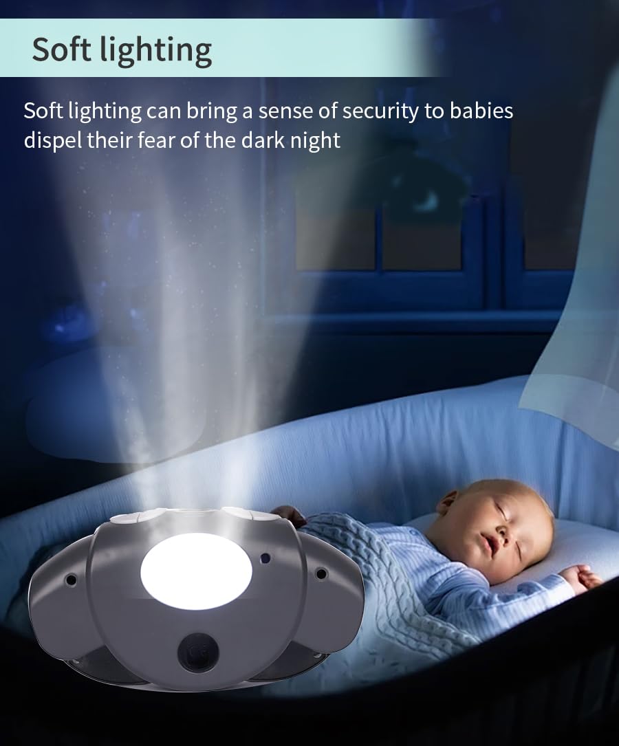 Hougyi Baby Music Mobile for Crib Playpen with Nursy Lights,Relaxing Music and Natural Sounds. Includes Light Projector with Stars and Shapes. Newborn Nursery Toys with Cradle Vibration. (Grey)