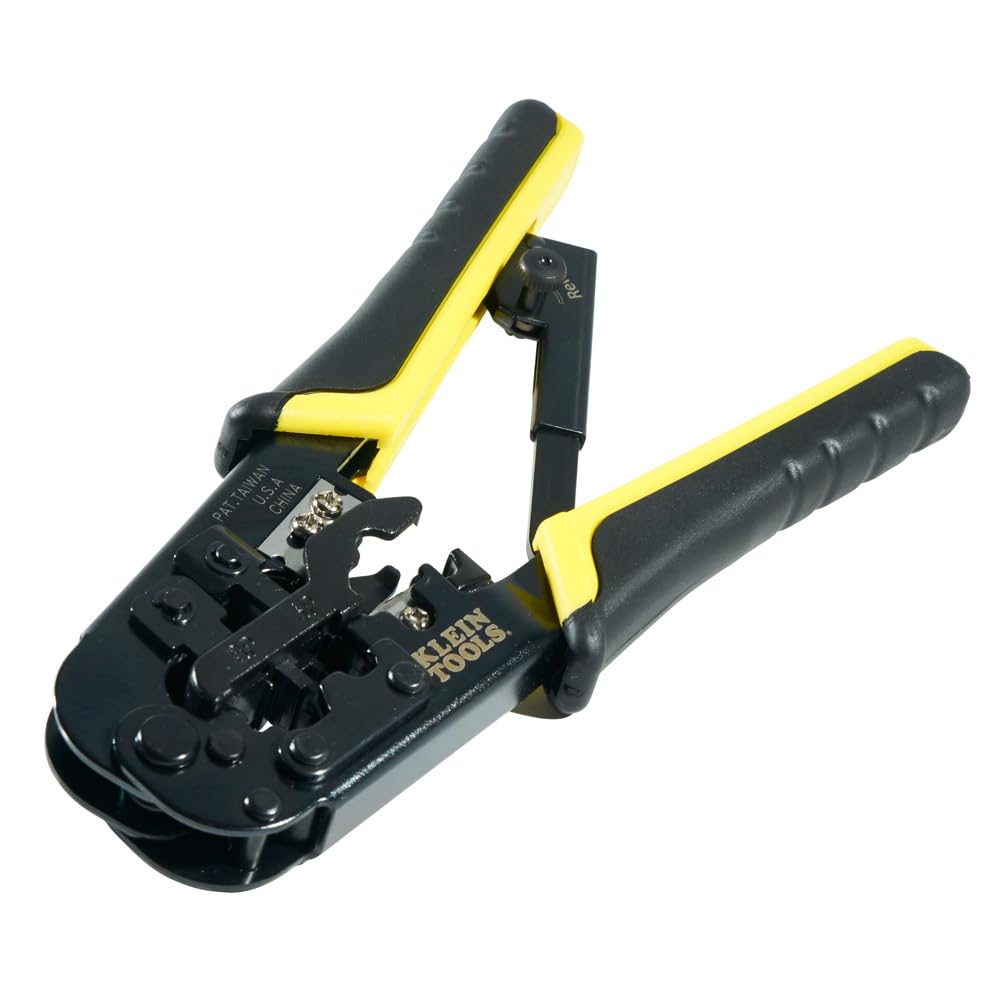 Klein Tools VDV226-817| Kit de instalación modular todo en uno |Corta, pela y poncha cables de voz y datos |Crimpado preciso y seguro |Crimpadora de terminales |Herramientas |Con conectores | Amarillo