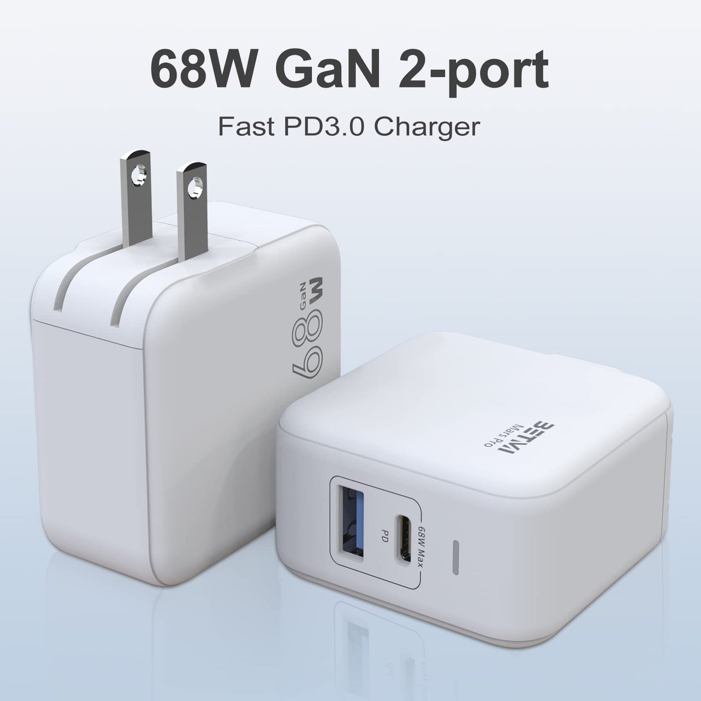 BETMI Cargador USB c, Cargador C GAN 68w, Cargador de Pared rápido y Compacto de 2 Puertos, Adecuado para MacBook Pro/Air, iPad Pro, Galaxy Phone, Android Phone, iOS Phone, Pixel, and More