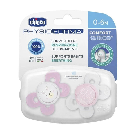 CHICCO, Set de Chupón para Bebé PhysioForma Comfort, 0-6 meses, Color Rosa