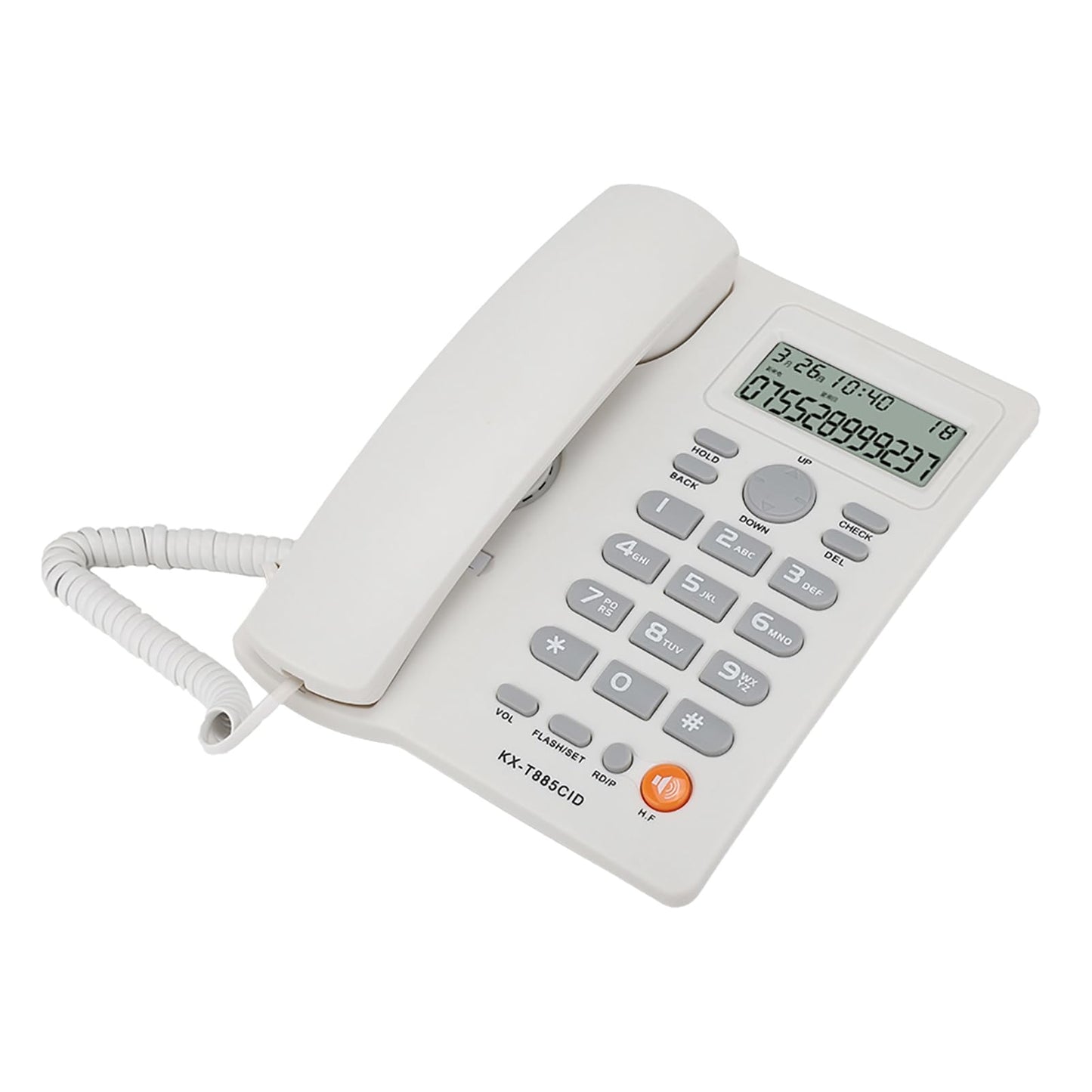 Teléfono con Cable Identificador de Llamadas Teléfono Manos Libres Oficina Hogar Hotel Teléfono Fijo Claro Sonido Marcado Rápido Función de Pausa / Retención Último Número Volver a Marcar(Blanco)