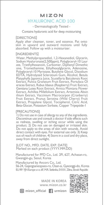 Mizon Original Skin Energy - Hyaluronic Acid 100 - Facial Care - Anti Wrinkle