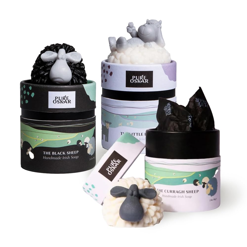 Exclusively Irish Jabones de Oveja Arisanal, Set de 3 Unidades: Jabón de Cordero Bebé, Jabón de Oveja Curragh Y Jabón de Oveja Negra. Decoración para El Baño, Regalo Irlandés.