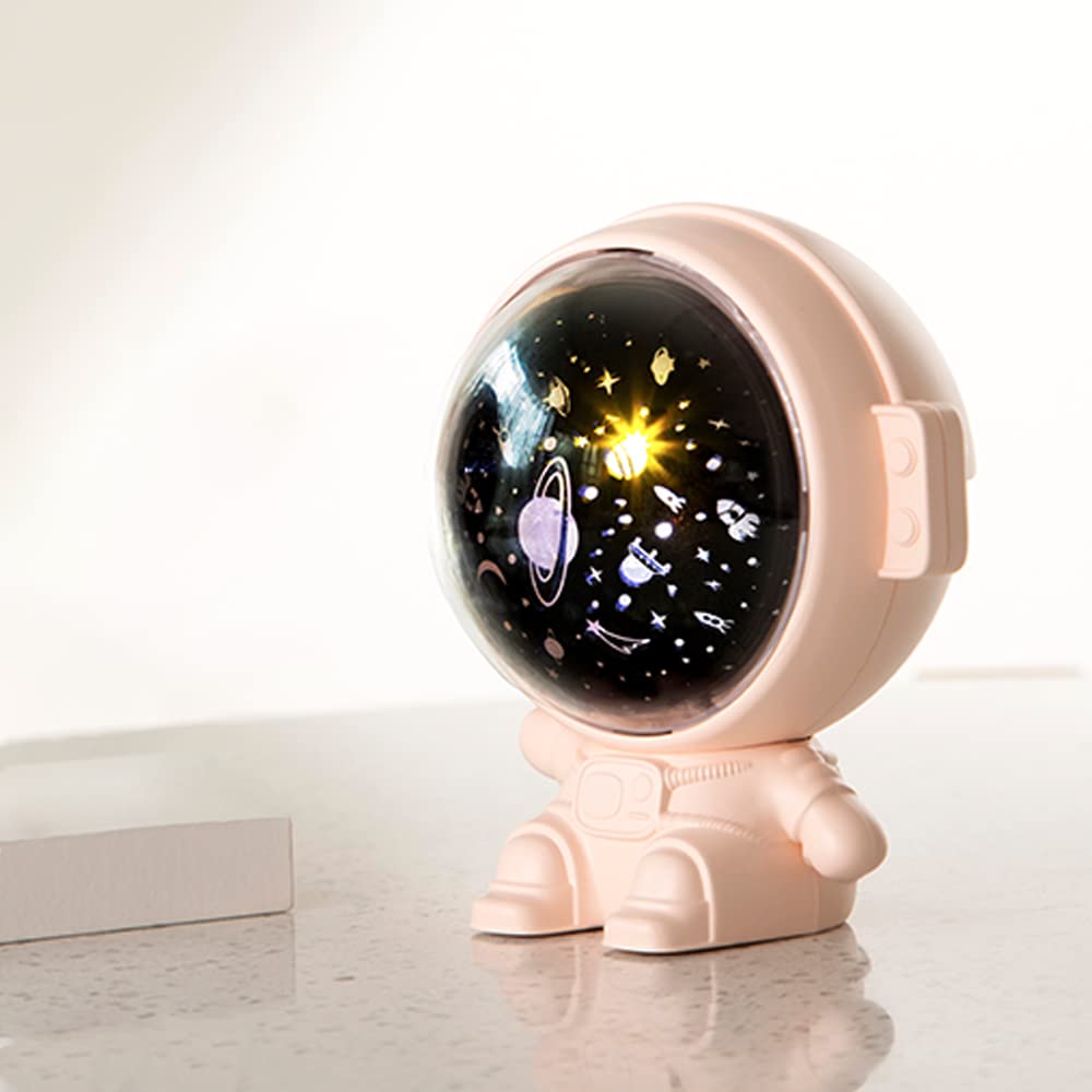Fuwu, astronauta proyector de galaxias y estrellas, 3 filminas diferentes para proyectar con sonido incluida, lampara proyector de estrellas. (Proyector Rosa)
