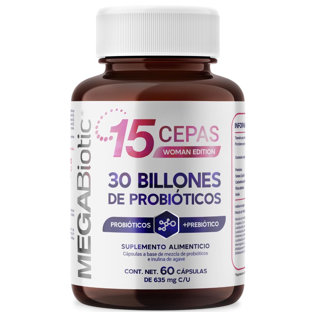 Suplemento Alimenticio MegaBiotic 30 Billones Mujer con Probióticos y Prebióticos Inulina de Agave y Fibra Dietética
