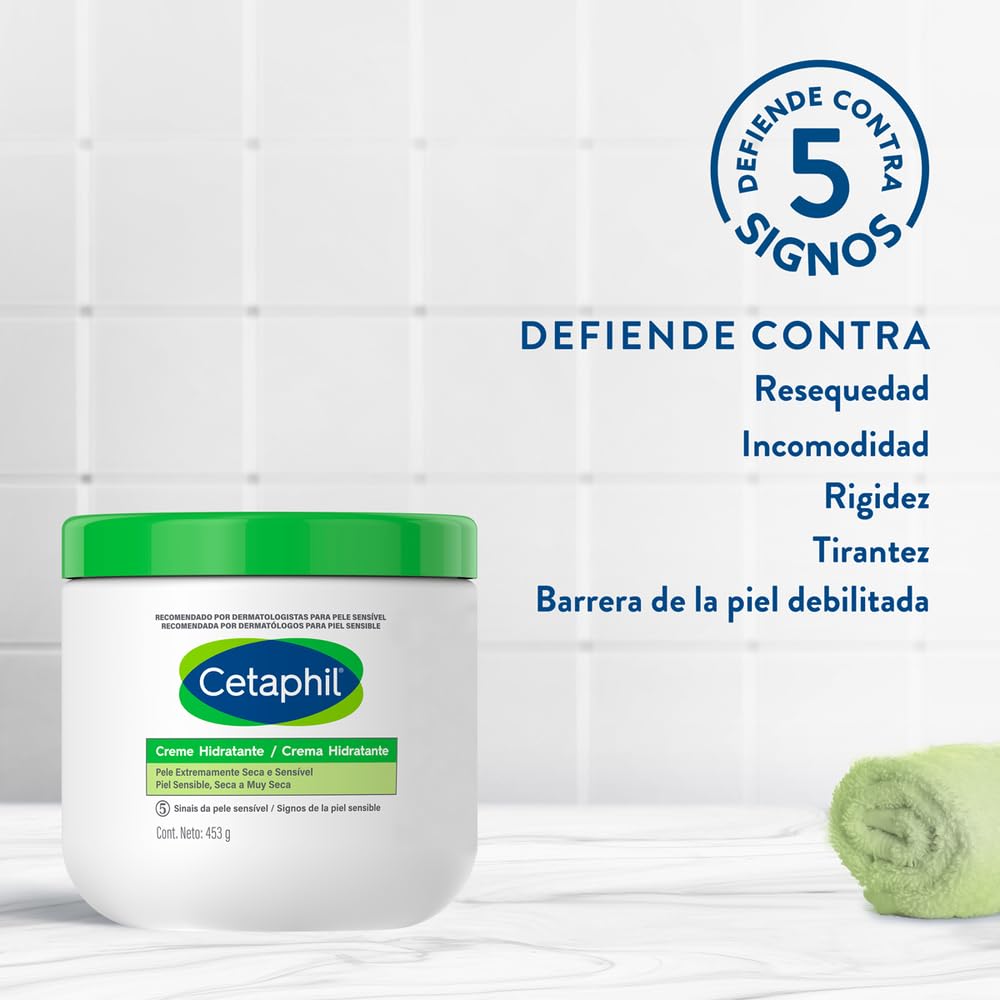 CETAPHIL Crema Hidratante 1 pz 453 g Restablece la Barrera Natural de la Piel en 1 Semana Recomendada por Dermatólogos para Piel Sensible
