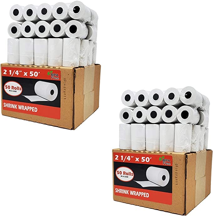 Rollos de Papel Térmico BuyRegisterRolls Blanco sin BPA para Registradoras y Terminales de Tarjeta de Crédito